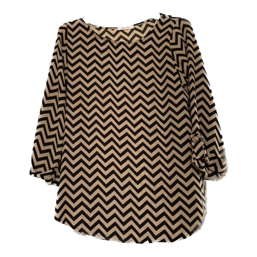 Anthropologie Everly Tan & Black Chevron Top - Size Small